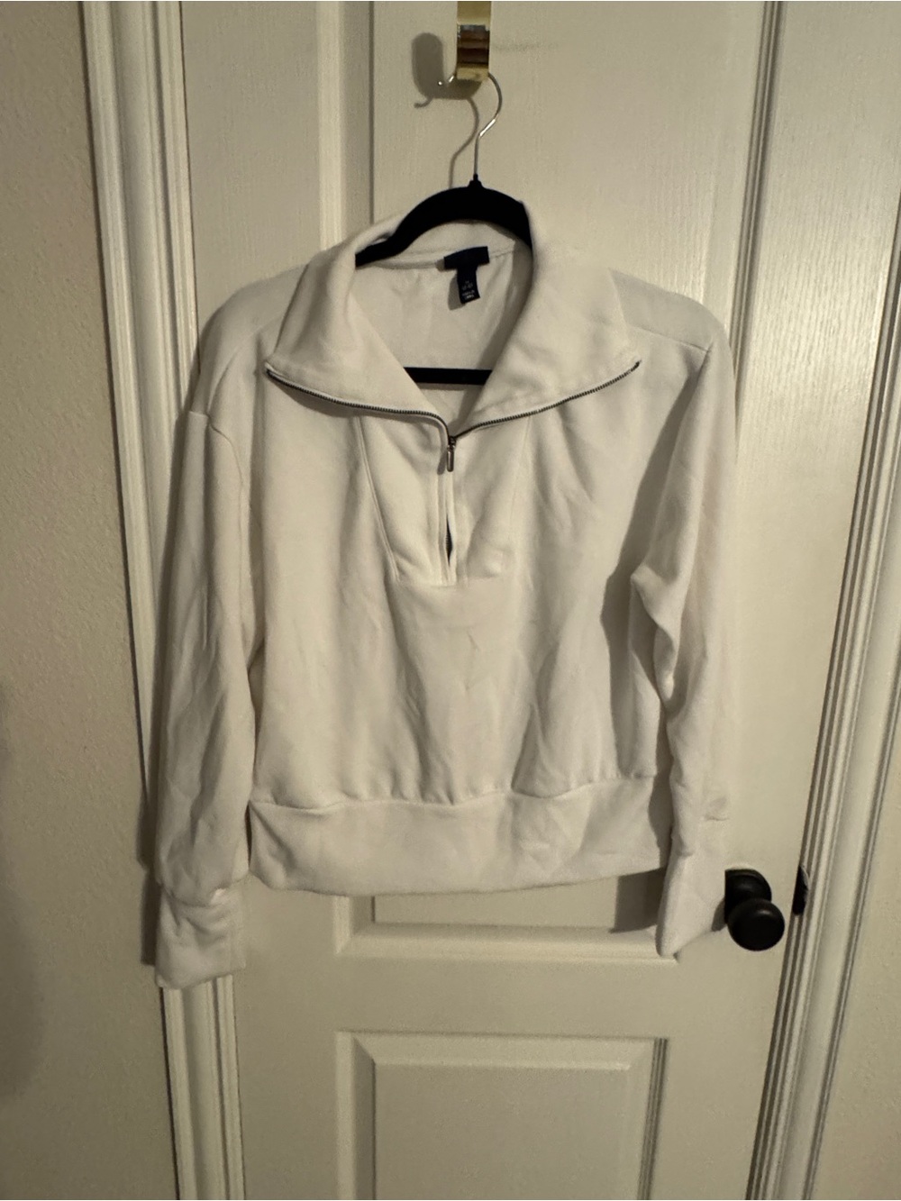 Relaxed White Quarter-Zip Pullover Sweatshirt